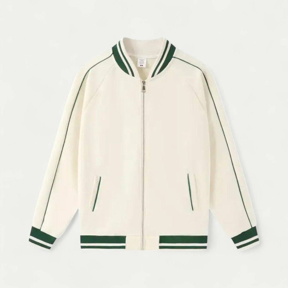 Cotton Blend Varsity Bomber Jacket with Striped Trim Detailing 0
