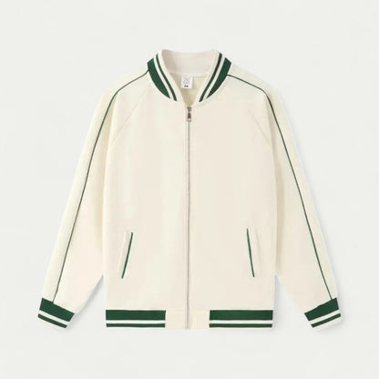 Cotton Blend Varsity Bomber Jacket with Striped Trim Detailing 0