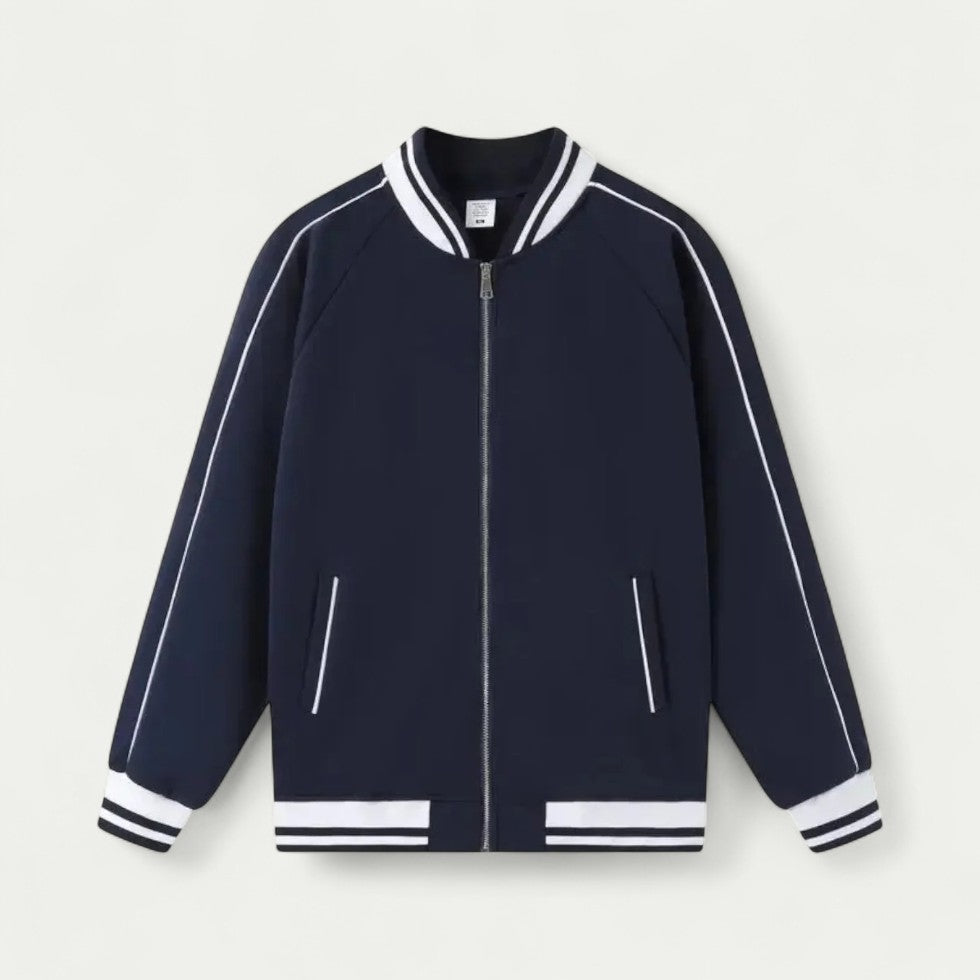 Cotton Blend Varsity Bomber Jacket with Striped Trim Detailing 2