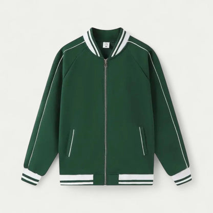 Cotton Blend Varsity Bomber Jacket with Striped Trim Detailing 3