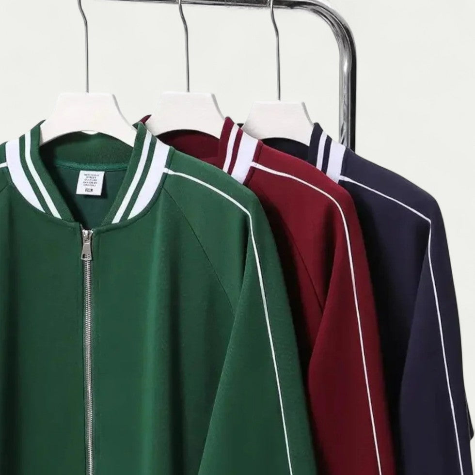 Cotton Blend Varsity Bomber Jacket with Striped Trim Detailing 5