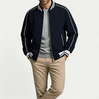 Cotton Blend Varsity Bomber Jacket with Striped Trim Detailing 7