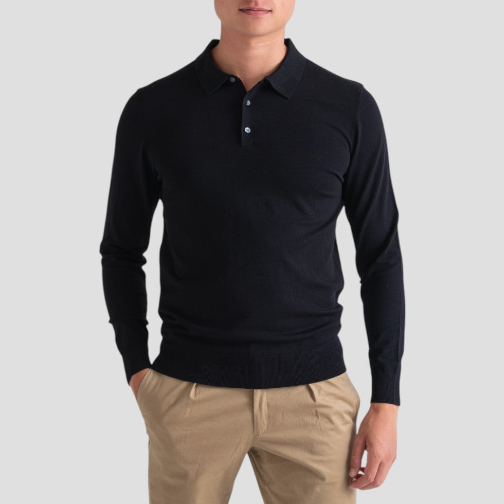 Cotton Long Sleeve Polo Shirt for Men