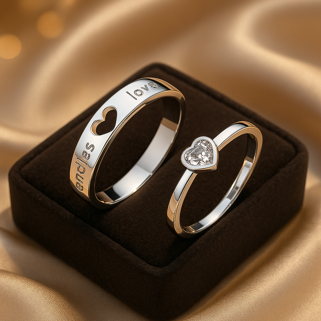 Love Heart Couple Rings Set - VogeLuxe