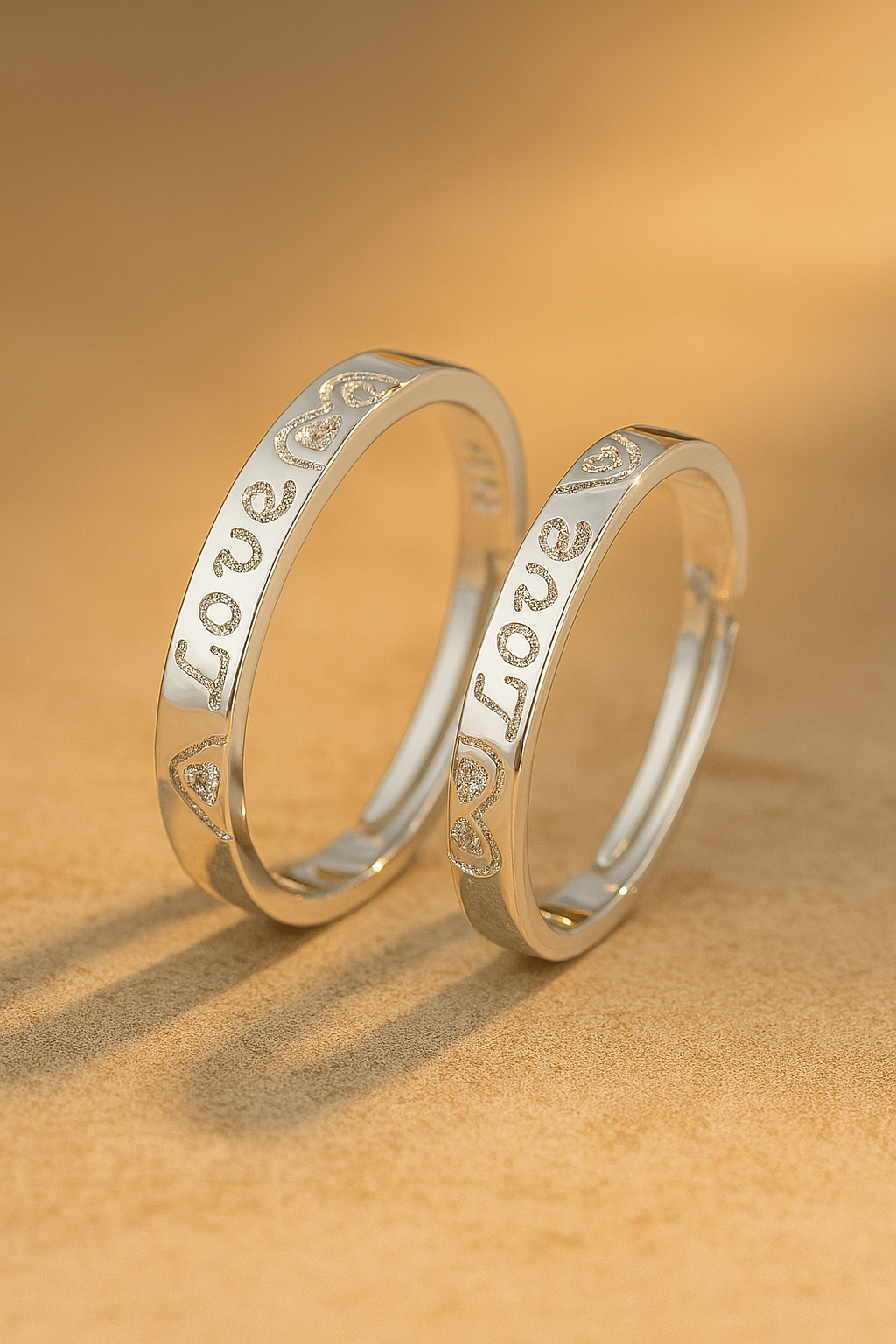 Love Heart Couple Rings Set