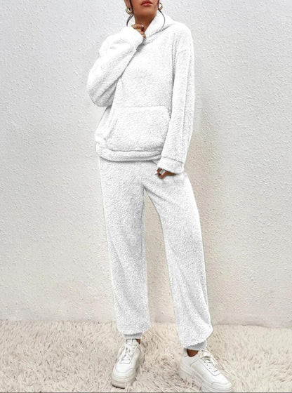 Soft Plush Hooded Lounge Wear Set For Women