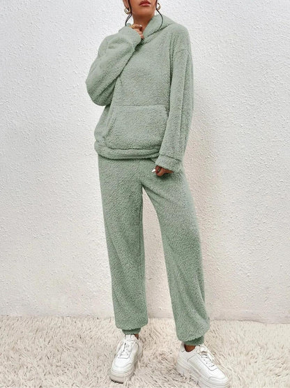 Soft Plush Hooded Lounge Wear Set For Women