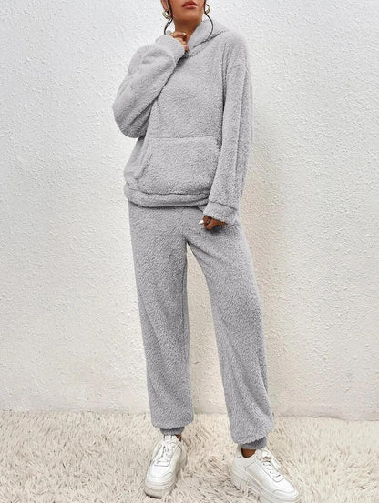 Soft Plush Hooded Lounge Wear Set For Women