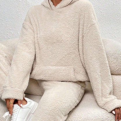 Soft Plush Hooded Lounge Wear Set For Women - VogeLuxe