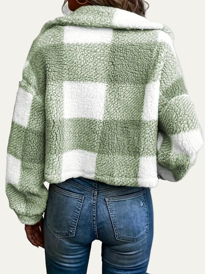 Cozy Plaid Button-Front Teddy Jacket 1