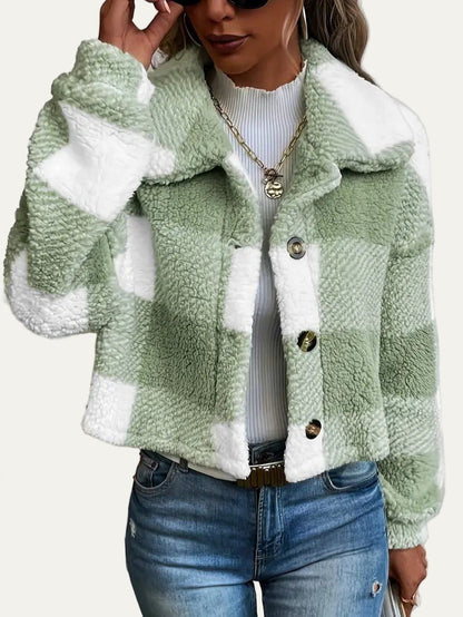 Cozy Plaid Button-Front Teddy Jacket 2