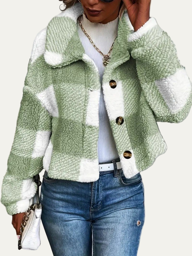 Cozy Plaid Button-Front Teddy Jacket 4