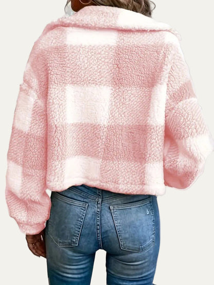 Cozy Plaid Button-Front Teddy Jacket 6