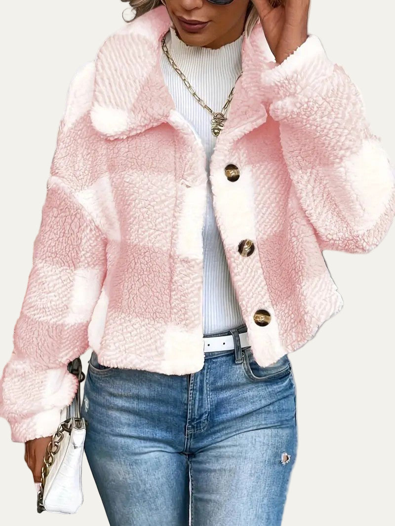 Cozy Plaid Button-Front Teddy Jacket 7