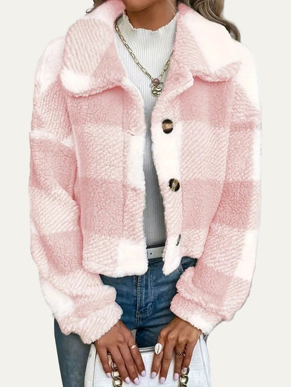 Cozy Plaid Button-Front Teddy Jacket 8