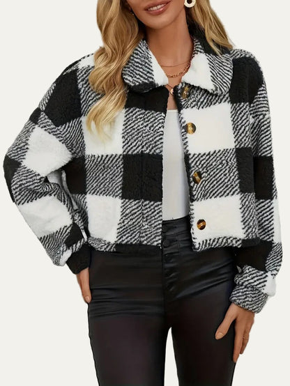 Cozy Plaid Button-Front Teddy Jacket 9