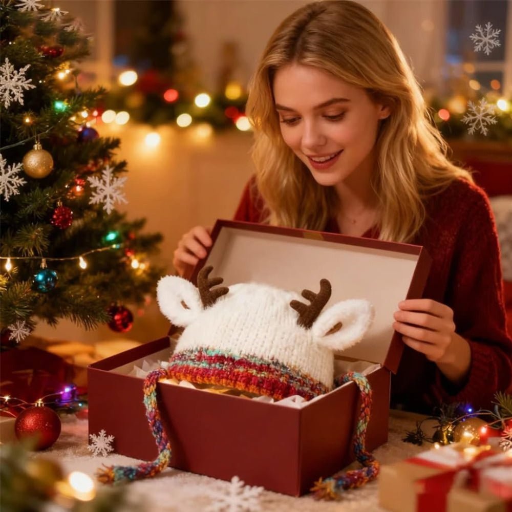 Warm Reindeer Knit Winter Beanie Hat Earflap