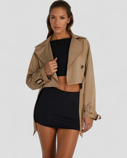 VogeLuxe | Women’s Cropped Double-Breasted Trench Coat