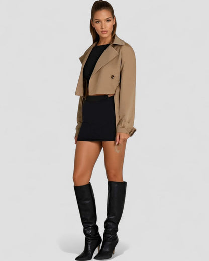 VogeLuxe | Women’s Cropped Double-Breasted Trench Coat