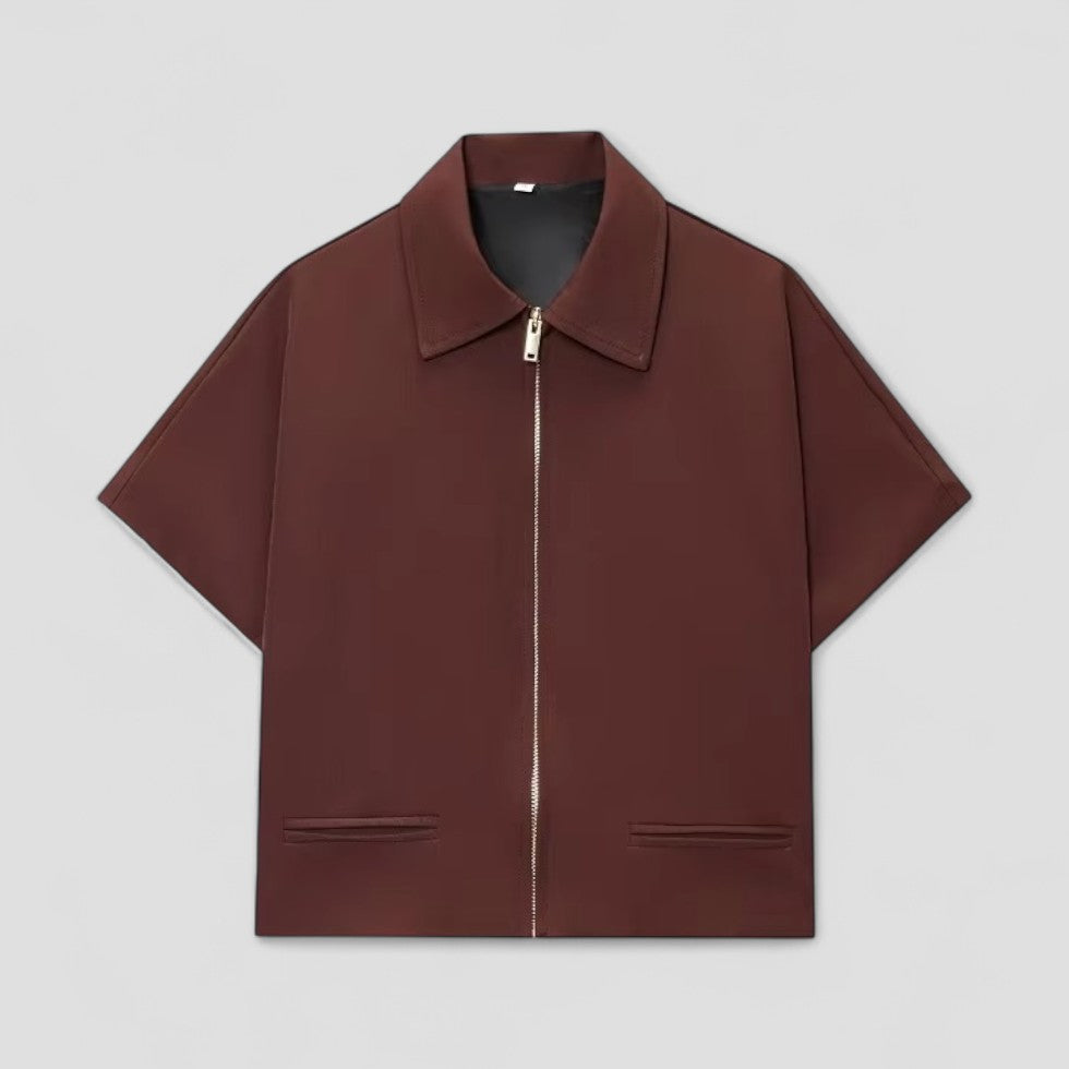 Cropped Zip Up Short Sleeve Jacket Women Casual Outerwear