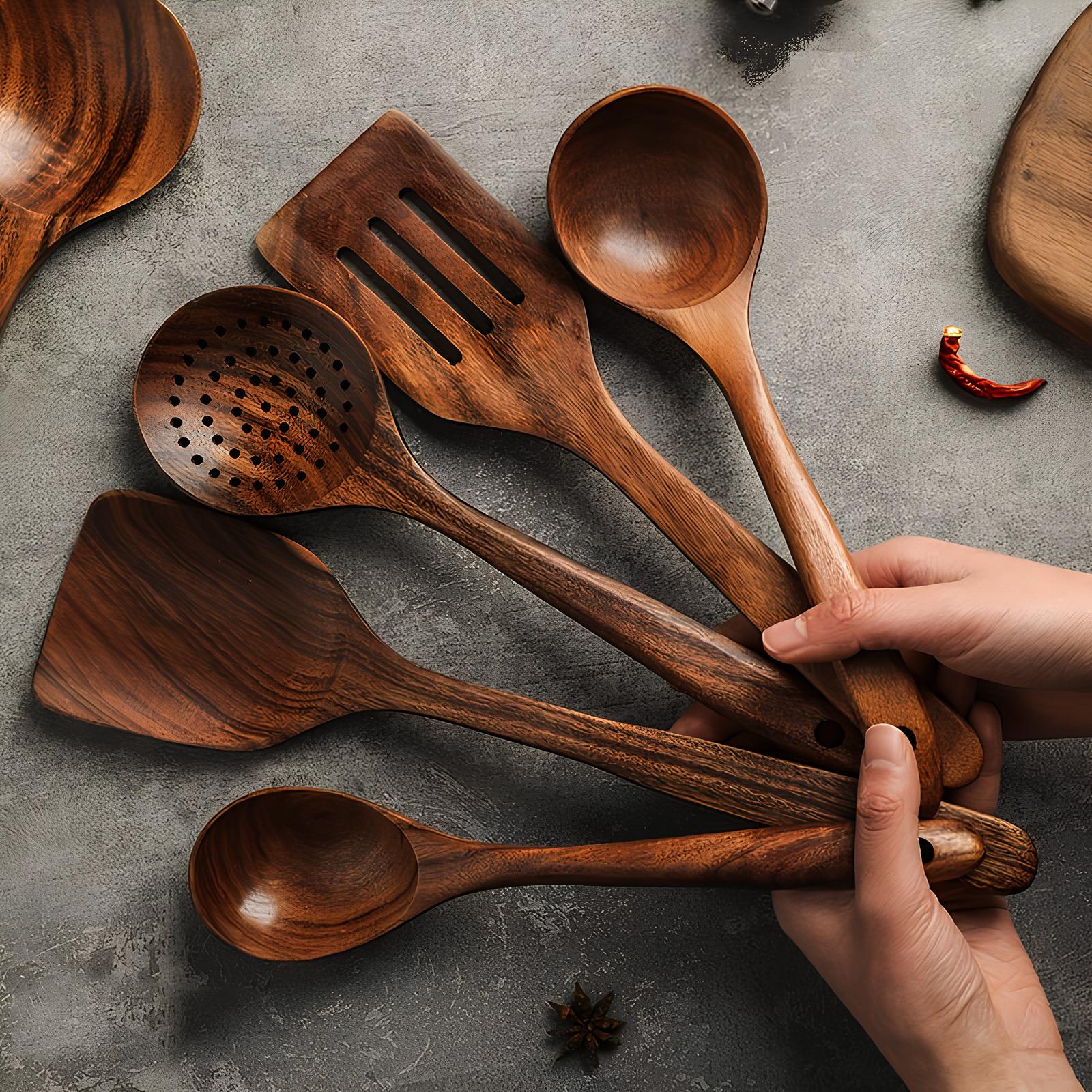 Durable Wooden Kitchen Tool Set Heat Resistant Cooking Utensils - VogeLuxe