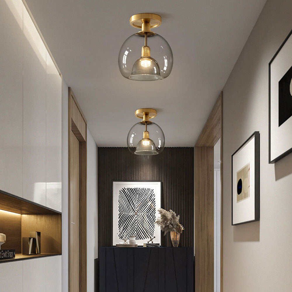 Sleek Grey Glass Ceiling Lamp for Hallways - BritishElegance