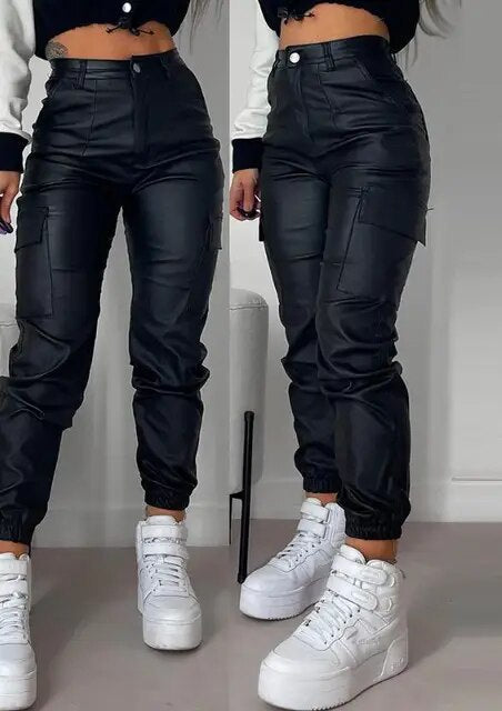 Soft Fitted Vegan Leather Winter Trousers for Women