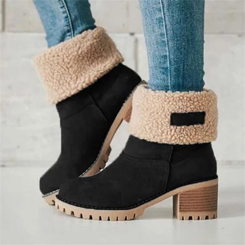 Comfy Low Heel Fur Lined Ankle Boots for Women