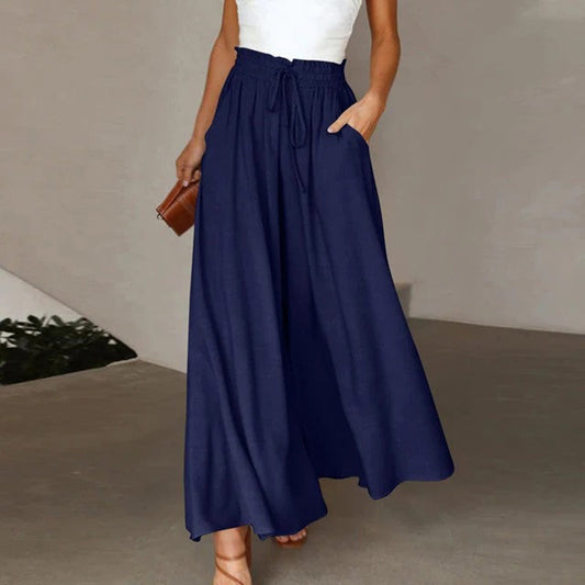 Comfortable High Waist Pants with Pockets and Drawstring - VogeLuxe