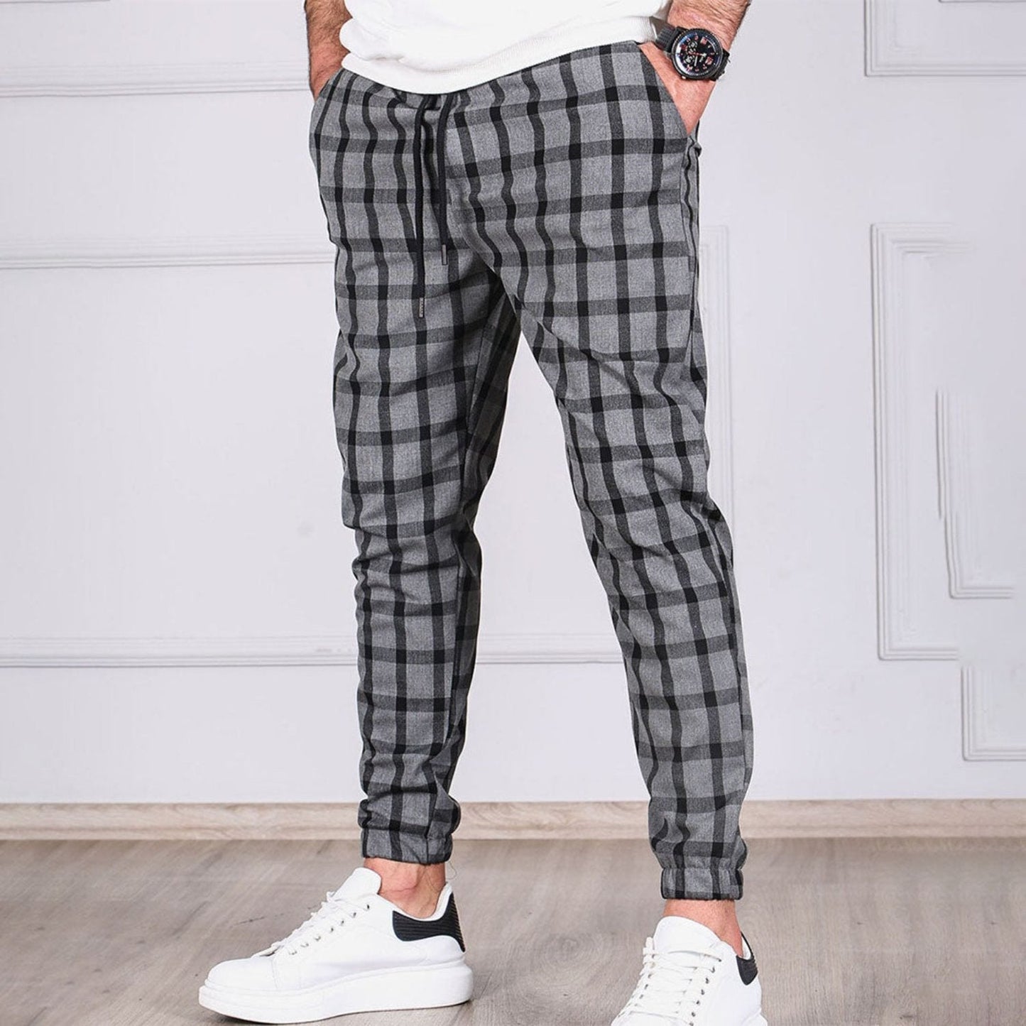 Relaxed Fit Men's Plaid Casual Pants