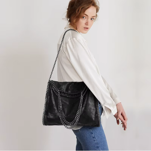 Big Faux Leather Shoulder Tote Bag - VogeLuxe