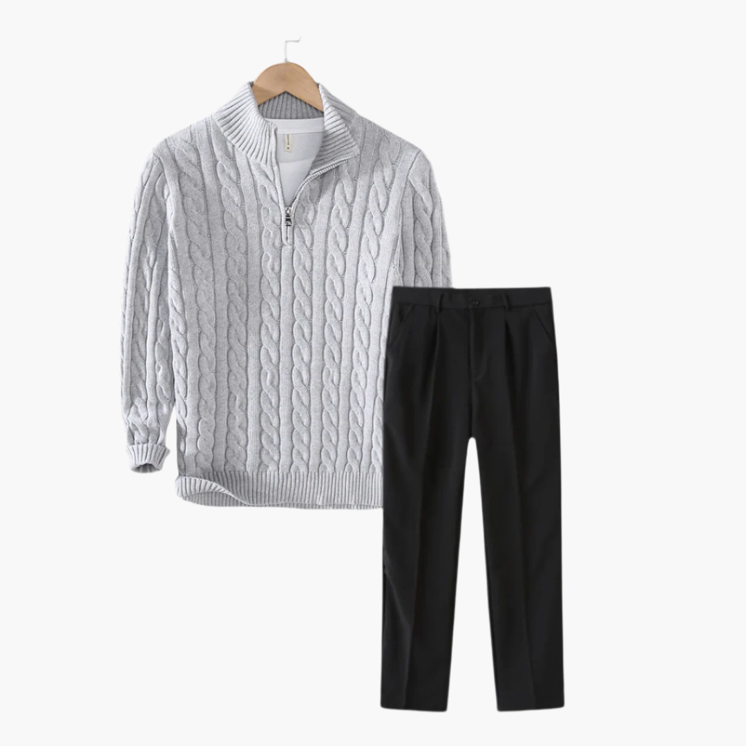 Classic Knit Sweater and Fitted Pants Set - VogeLuxe