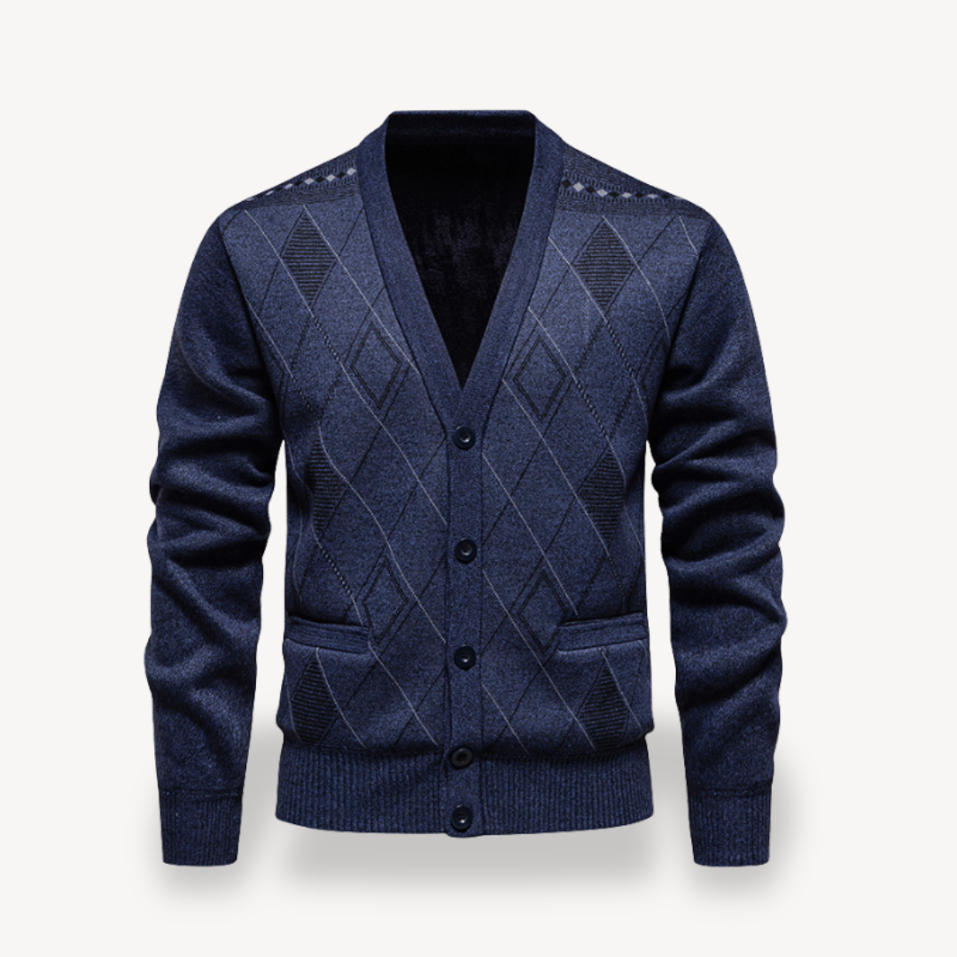 Diamond Knit Cardigan Sweater Men