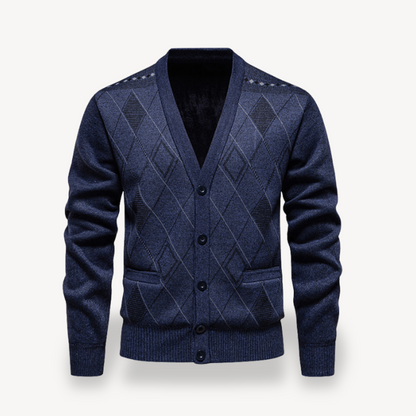 Diamond Knit Cardigan Sweater Men