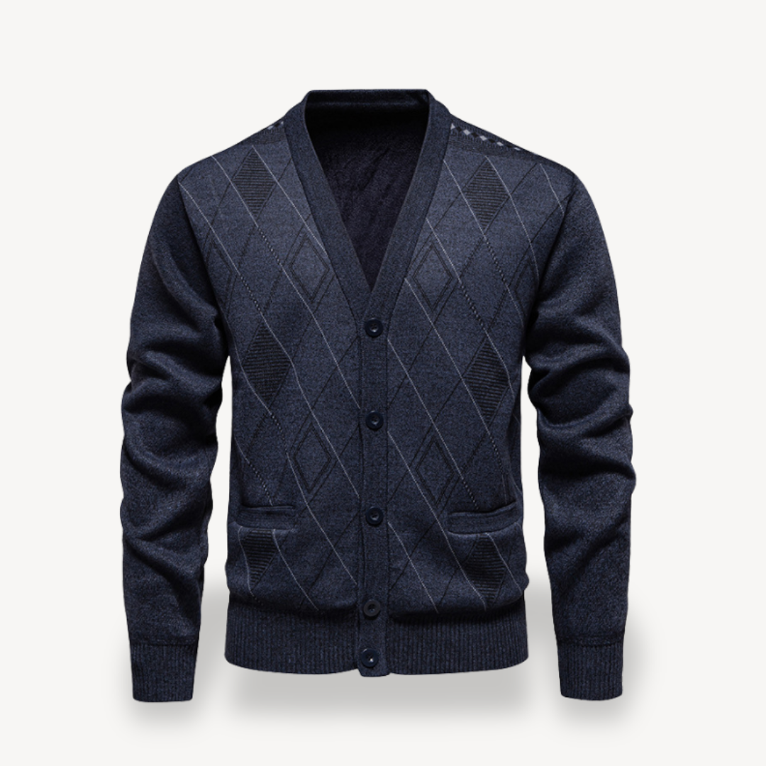 Diamond Knit Cardigan Sweater Men