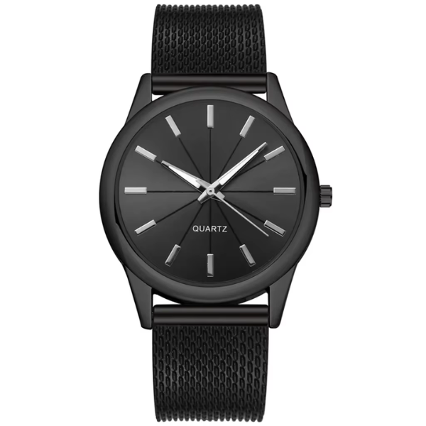 Sleek Black Mens Watch With Mesh Stainless Steel Band - VogeLuxe
