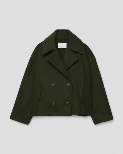 Double Breasted Cropped Wool Blend Peacoat for Women