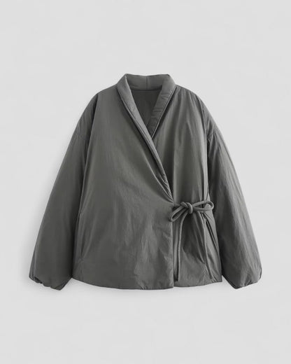 Duck Down Wrap Puffer Jacket with Waist Tie for Women