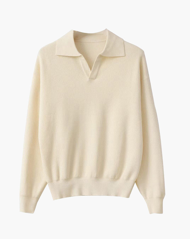 Men's Breathable Polo Sweater – Classic Comfortable Long Sleeve - VogeLuxe