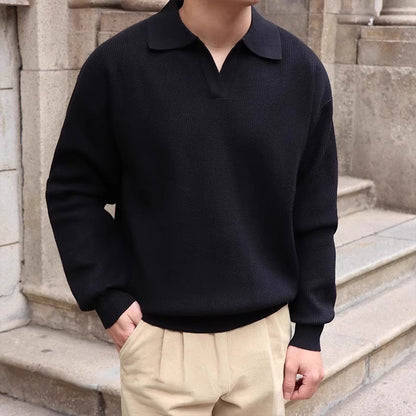Men's Breathable Polo Sweater – Classic Comfortable Long Sleeve