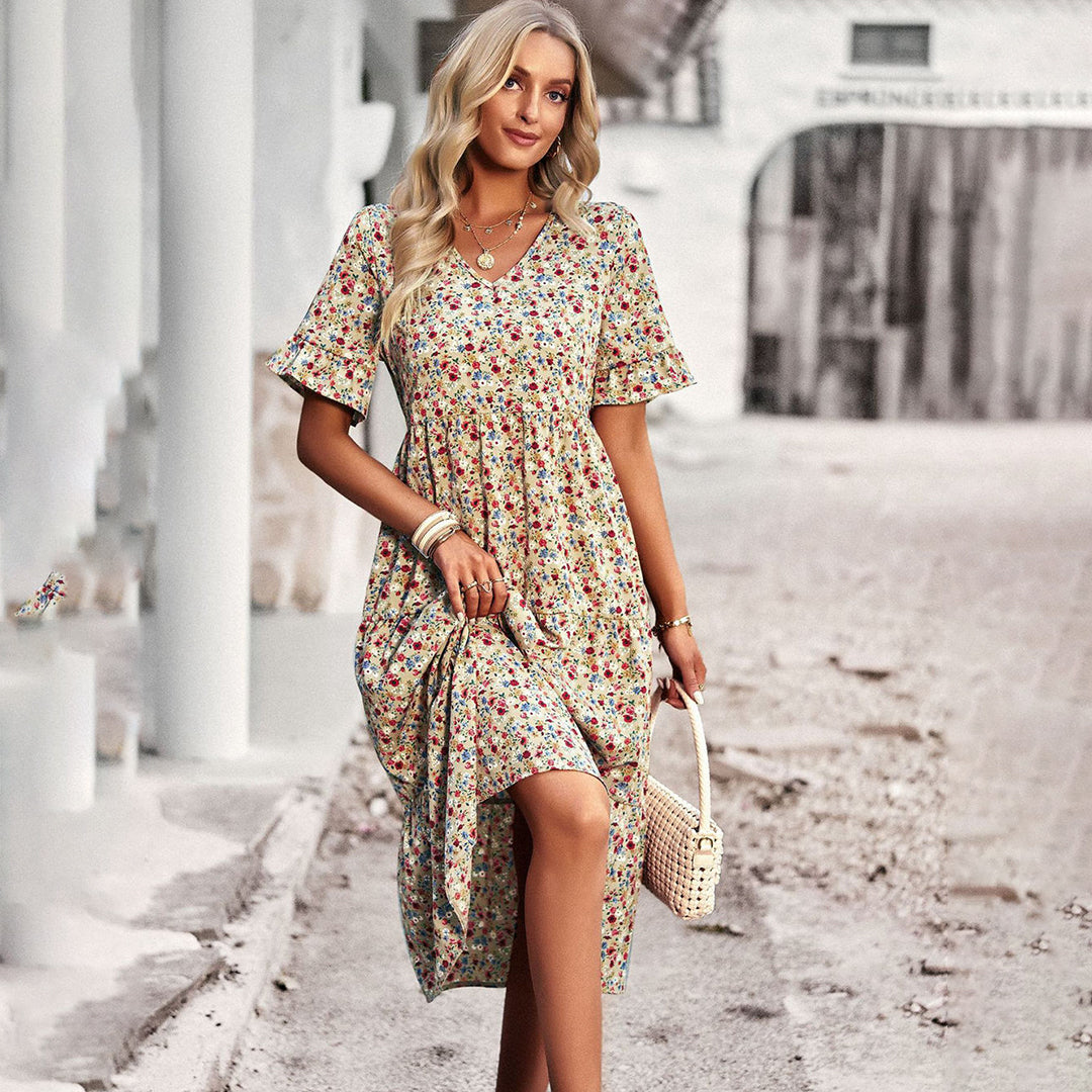 Elegant Flower Print Casual Dress for Ladies - VogeLuxe