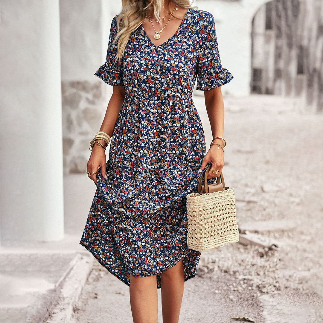 Elegant Flower Print Casual Dress for Ladies