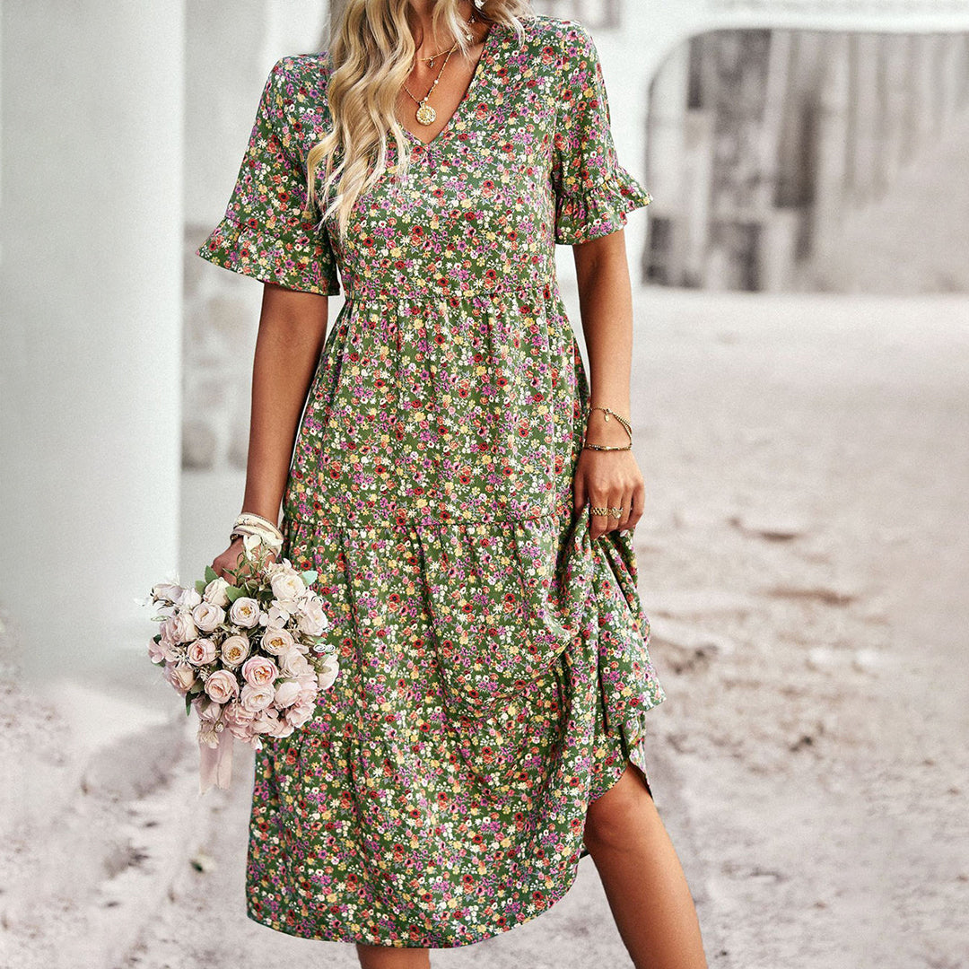 Elegant Flower Print Casual Dress for Ladies