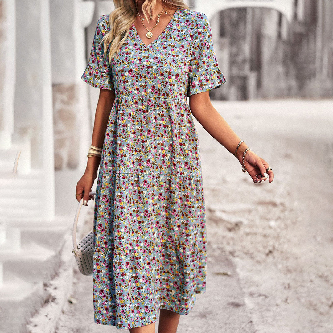 Elegant Flower Print Casual Dress for Ladies
