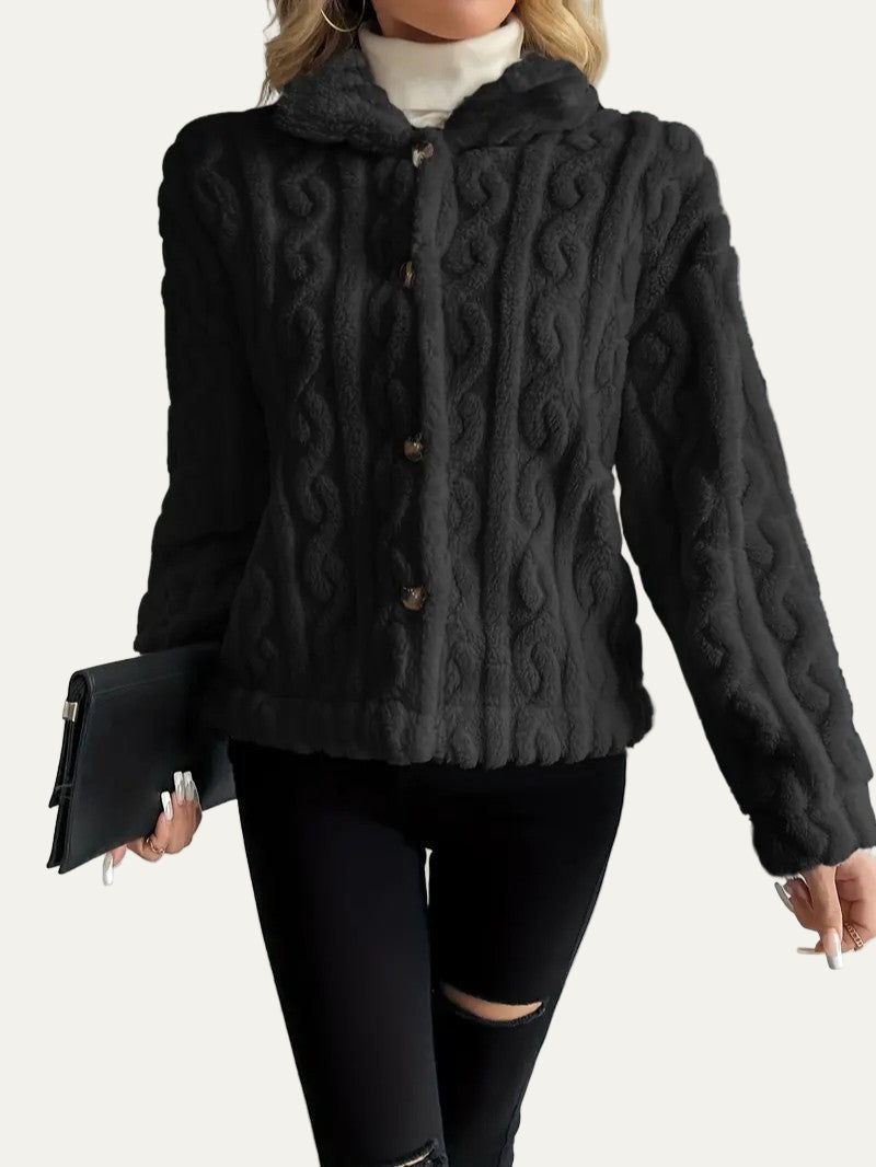 Elegant Button Lapel Teddy Jacket 0