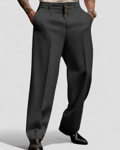 Elegant Cotton Blend Wide Leg Tailored Trousers for Men