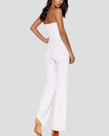 Elegant Strapless V Neck Wide Leg Jumpsuit