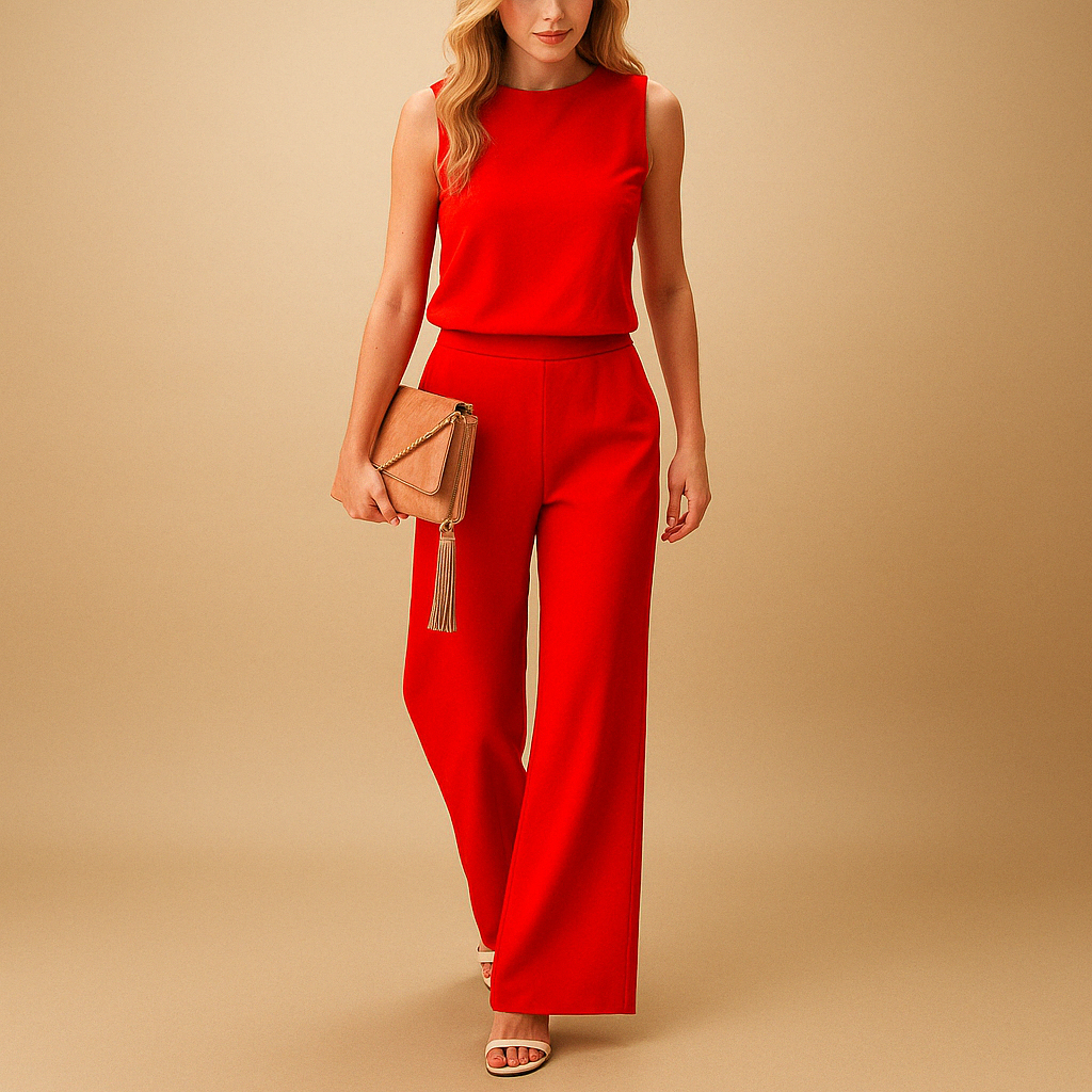 Women's Chic Wide Leg Jumpsuit with Round Neckline