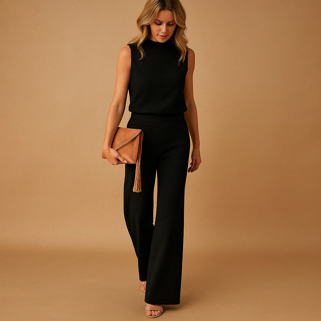 Women's Chic Wide Leg Jumpsuit with Round Neckline