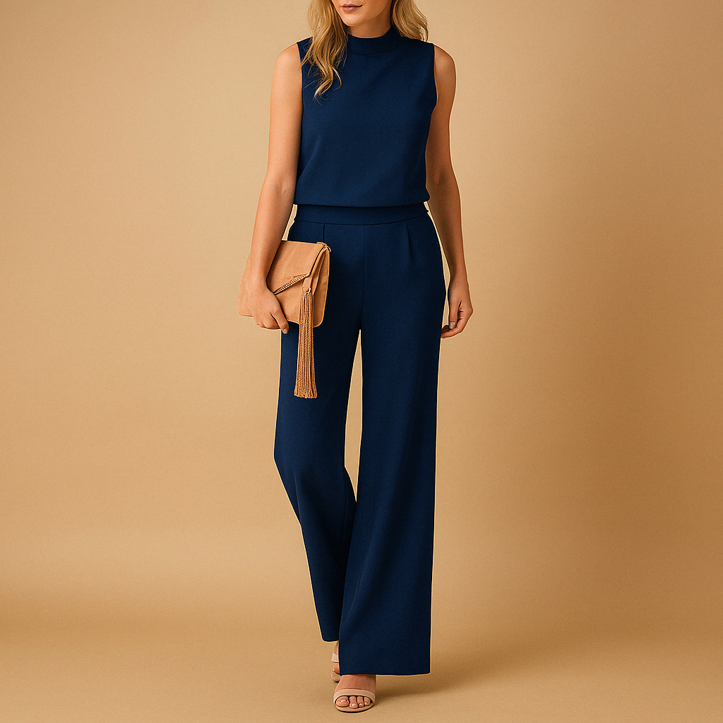Women's Chic Wide Leg Jumpsuit with Round Neckline